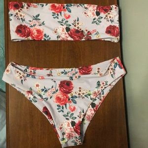 Flowered Bandeau bikini two piece
